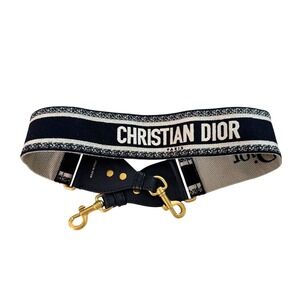 CHRISTIAN DIOR Embroidered Canvas Bag Strap Black & Tan Logo Gold Hardware NIB
